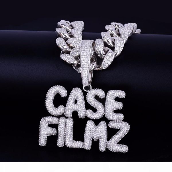 

with 20mm cuban chain custom name small letters chain pendant necklace for men zircon hip hop jewelry, Silver