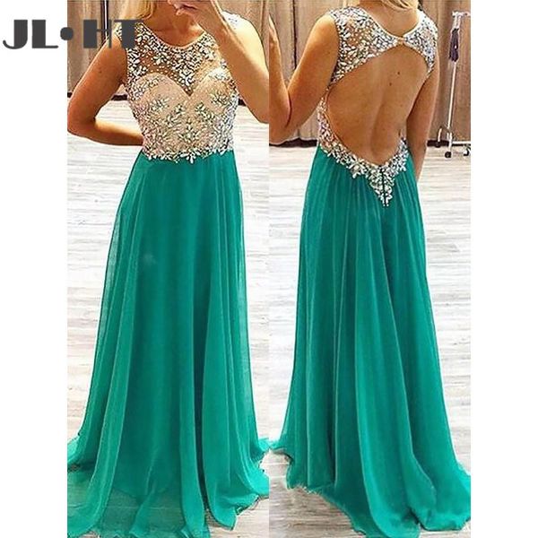 

party dresses unique green evening with beading long a-line round neck sleeveless hollow back chiffon dress custom made, White;black