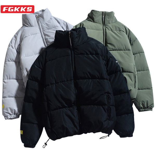 

fgkks men's warm thick casual coat, high-quality brand, solid color, fashion, winter, Black