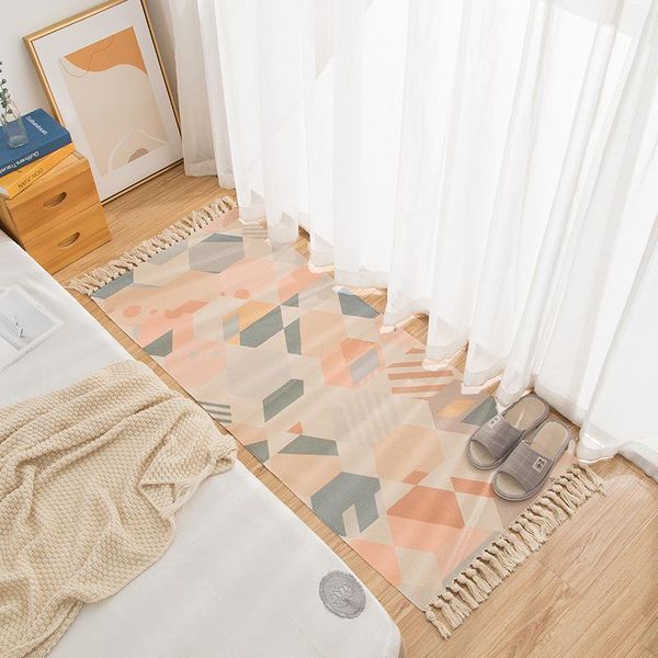 

carpets japanese style cotton thread hand-woven bedside carpet rug yoga mat bedroom floor mats non-slip absorbent tassel