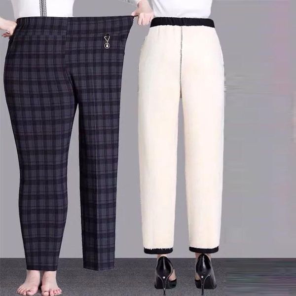 

women's pants & capris 2021 autumn winter plus size 8xl women elastic waist middle-aged mother thicken warm straight y582, Black;white