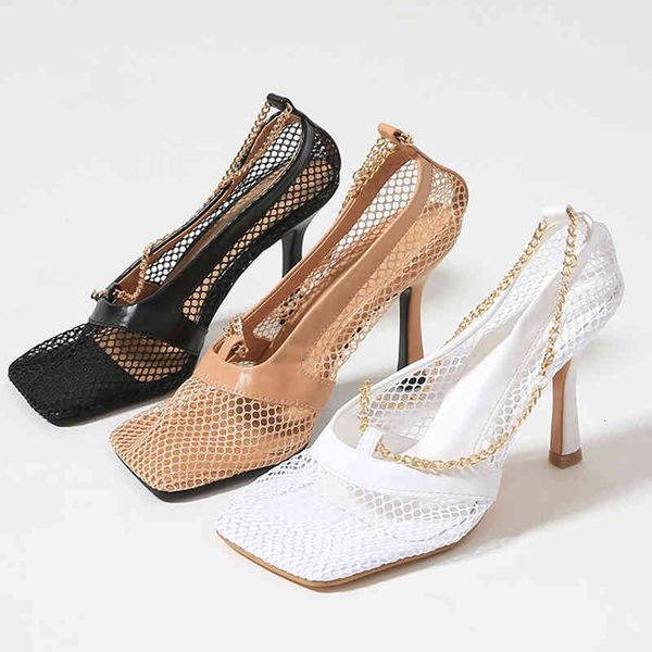 

dress shoes sandÃ¡lia de malha transparente com salto alto, calÃ§ado feminino verÃ£o, sandÃ¡lia do quadrado, alto stiletto corrente rjgl, Black
