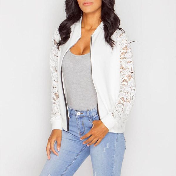 

women's jackets women casual round neck jacket long sleeve lace suit slim solid color zip -mx8, Black;brown