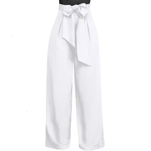 

2021 new women casual loose palazzo high waist wide leg pants with belt autumn solid elegant office ladies trousers 2sxp, Black;white