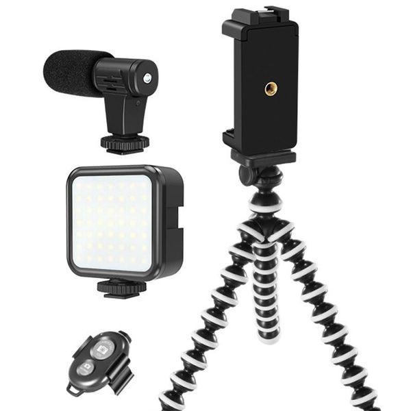 

professional vlogging kit compatible for android phone led light microphone tripod stand mount for live broadcast