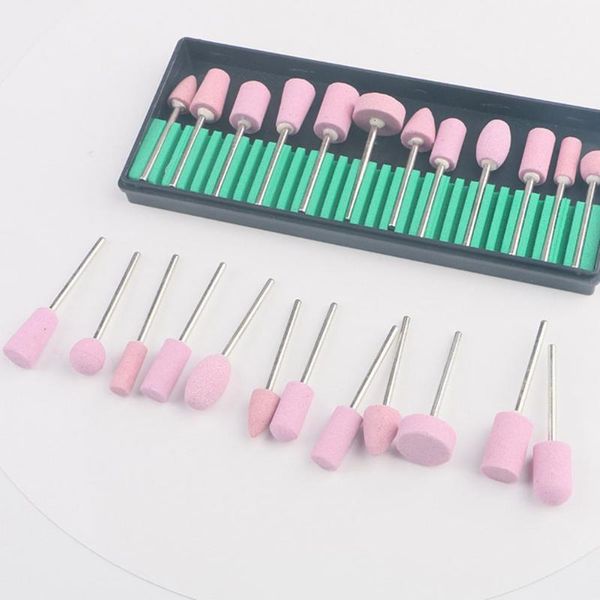 

nail art equipment 12pcs/set ceramic drill bit milling cutter for manicure quartz scrub stone diamond wool buffers tool, Silver