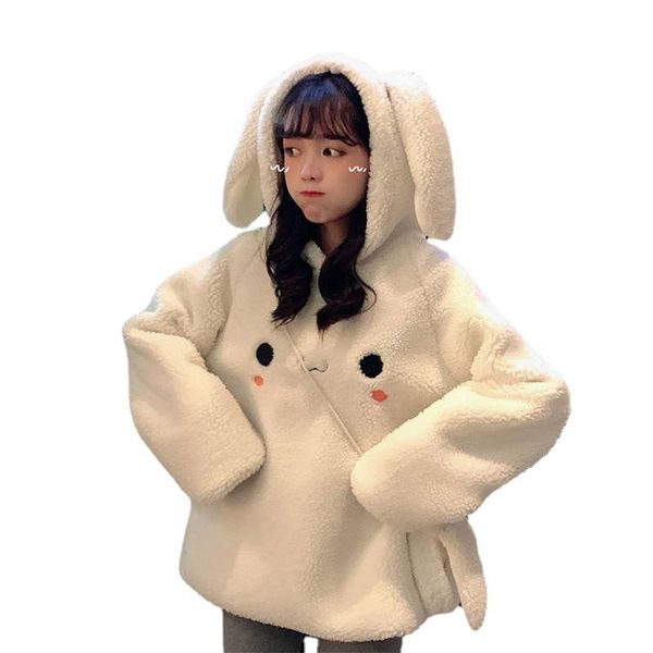 

women's hoodies & sweatshirts women cute hoodie student long sleeve oversize sweet rbbit warm coat kawaii spring ear girls bb-020, Black