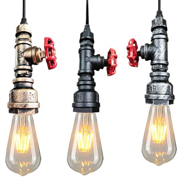 

pendant lamps loft industrial iron water pipe steam punk vintage lamp cord e27 led lights for bedroom bar restaurant kitchen