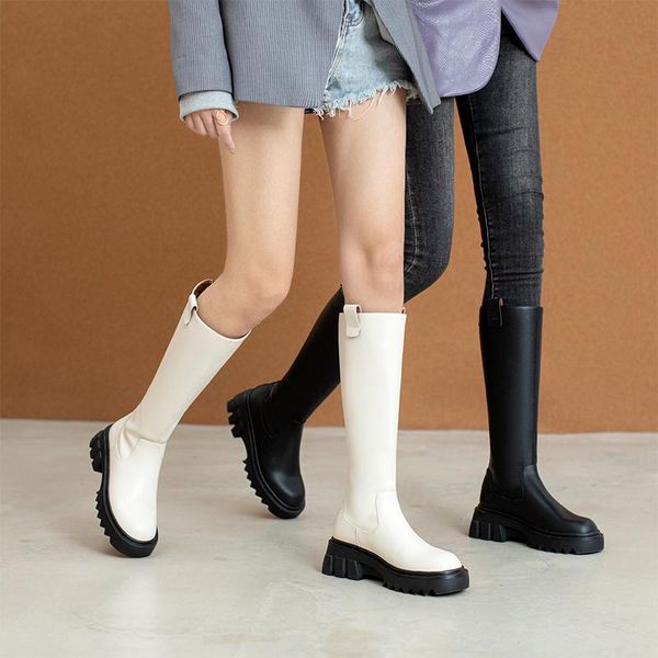 

boots mezereon mid calf women's high woman winter with zippoers fashion white riding equestrian botas mujer, Black