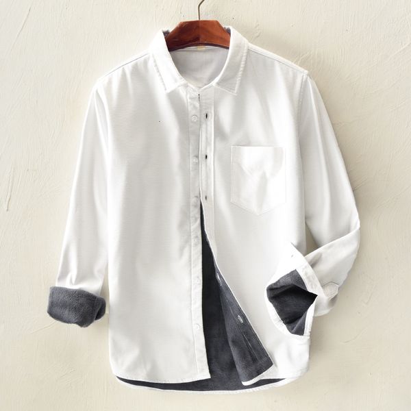 

2021 new autumn and winter oxford with veet long sleeve solid white shirt mens cotton warm clothing shirts male chemise camisa pltq