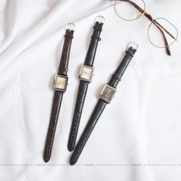 

wristwatches watch female student fashion small square tide current forest department chic belt for women, Slivery;brown