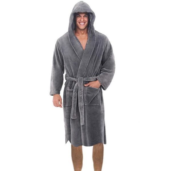 

plus size men's winter warm lengthened plush shawl bathrobe homewear clothes long sleeved robe coat for male 2021, Black;brown