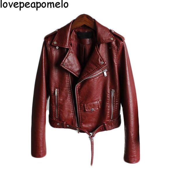 

women's leather & faux 2021 spring fashion locomotive lapel short slim bomber jacke jacket female coat d242, Black