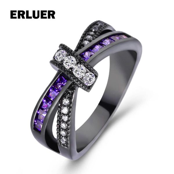 

wedding rings erluer fashion cross ring for women black gun filled crystal cz zircon retro party jewelry gifts anel, Slivery;golden