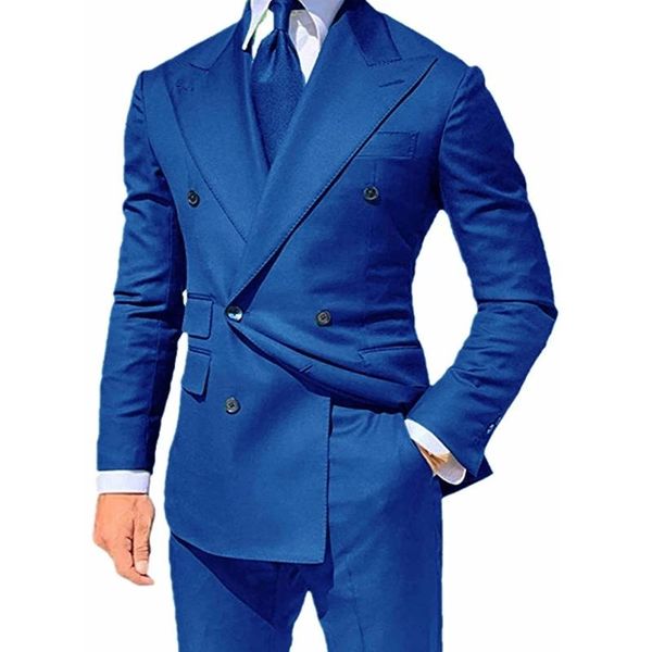 

men's suits & blazers blue double breasted slim fit for men peaked lapel custom 2 piece wedding groom tuxedos male fashion jacket with, White;black