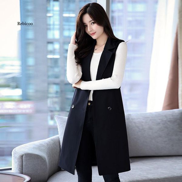 

women's vests 2021 spring sleeveless vest women elegant office ladies casual long female waistcoat plus size 4xl a191, Black;white