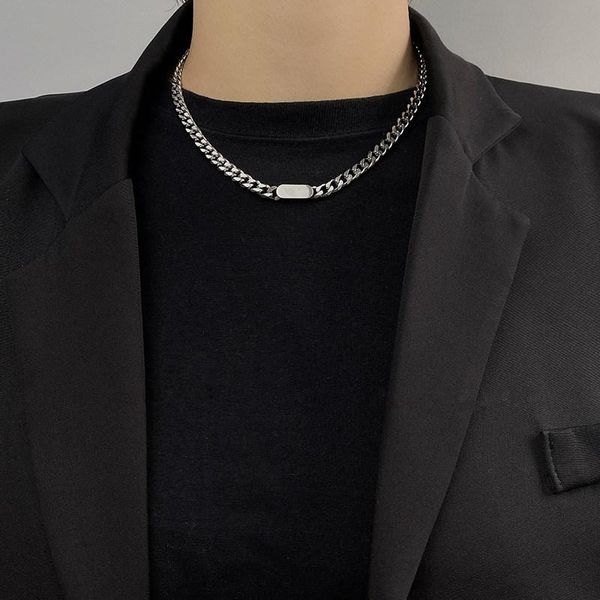 

chains hip hop rock stainless steel chain necklace for men tide minimalist titanium street punk accessories, Silver