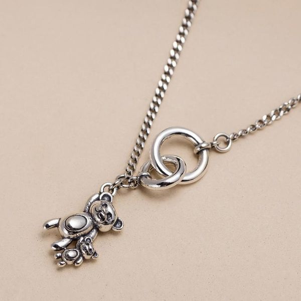 

chains thai silver craftsmanship simple double ring geometric necklace pendant lady retro temperament sweet party engagement jewelry