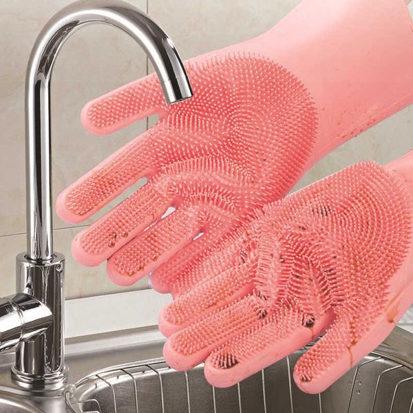 1 Paar sichere Silikon-Geschirrspül-Reinigungshandschuhe Küche wiederverwendbare Haushaltswäscher-beständige Anti-Rutsch-Hausarbeits-Handschuhe 210622