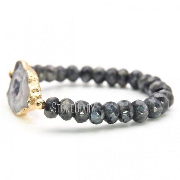 

charm bracelets bm23871 black labradorite faceted agate druzy rondelle beads gold or silver plated round bead bracelet jewelry, Golden;silver