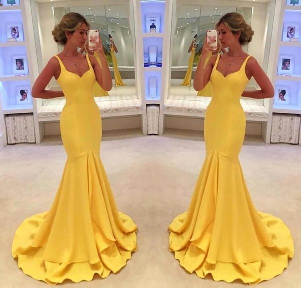 

yellow mermaid evening dresses with straps custom made 2021 floor length custom made prom gown celebrity party formal occasion wear vestido, Black;red