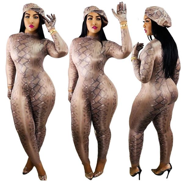 

2021 digital printing long sleeve round neck women jumpsuit autumn european and american serpentine rompers bodysuit hcvc, Gray