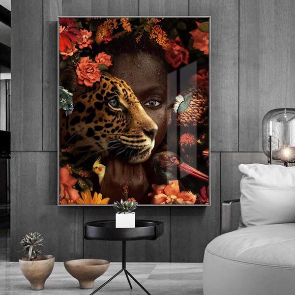 

diamond painting 5d african art black woman tiger rose bird embroidery wall mosaic living room decor