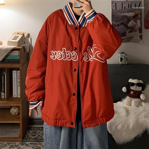 

men's down & parkas harajuku lambswool jacket retro thicken contrast patchwork fashion baseball single breasted ropa hombre coat men de, Black