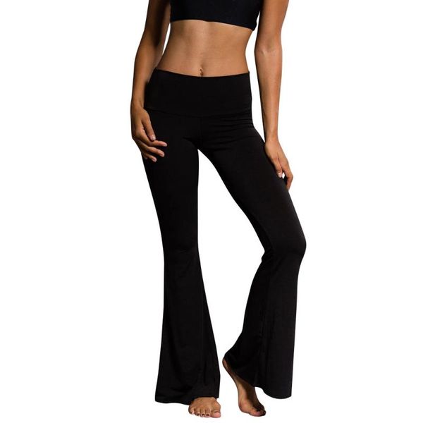 

women fashion large size solid elasticity leggings bell-bottoms pants high waist flare wide leg chic trousers slim long pants, Black