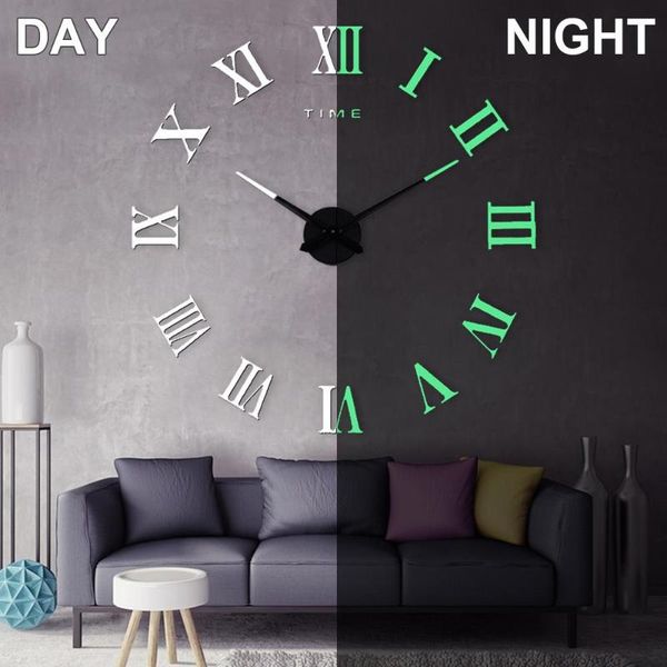 

wall clocks 3d diy clock luminous decoration modern quartz mute home decor roman numerals large stickers