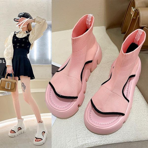 

sandals 2021 fashion women's women summer round head comfortable color matching sponge cake bottom open toe, Black
