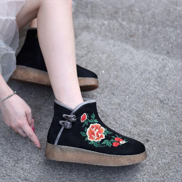 

boots artmu original vintage chinese-style platform ankle embroider shoes hanfu female national style botas mujer, Black
