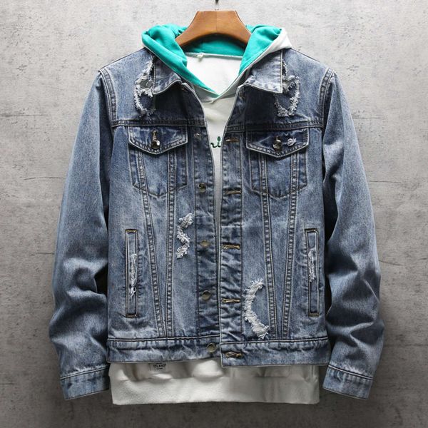 

men's large fashion hole embroidery denim slim jacket size, Black;brown