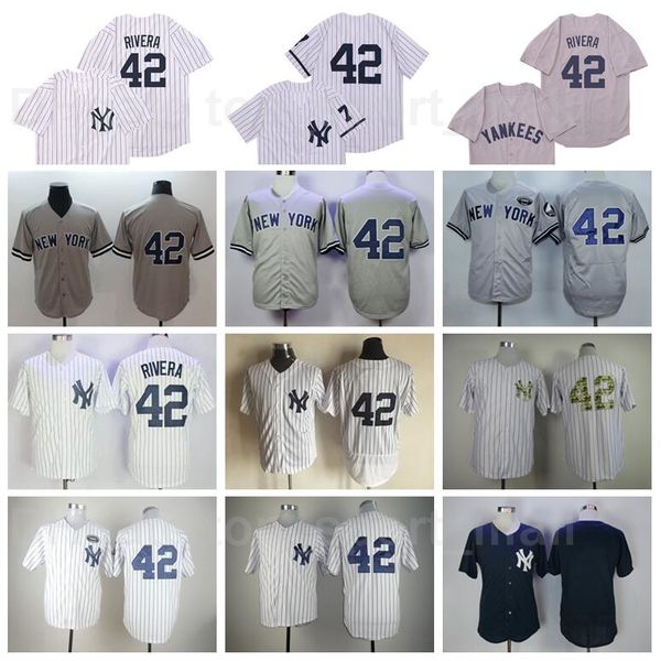 

retro 1995 vintage baseball 42 mariano rivera jersey men retire cooperstown flexbase cool base stitched team color pinstripe white grey, Blue;black