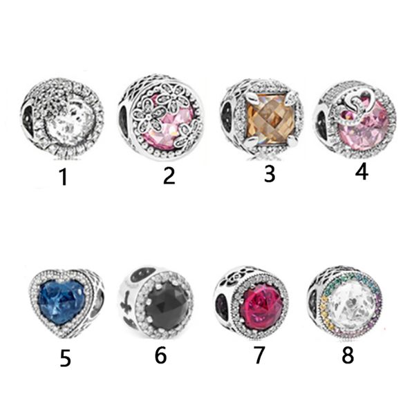 

new 925 sterling silver fit pandora charms bracelets colorful sparkling glass beads rainbow flower charms for european women wedding origina, Golden;silver