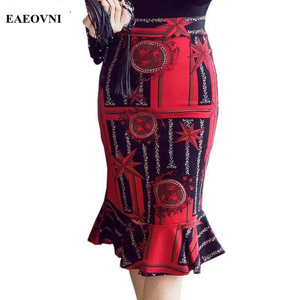 

skirts plus size women long 2021 fashion elegant high waist skirt vintage office ladies print maxi pencil red, Black