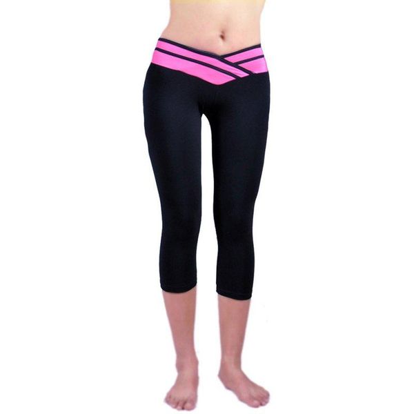 

women sport athletic gym workout fitness yoga waistband capri leggings pants, White;red