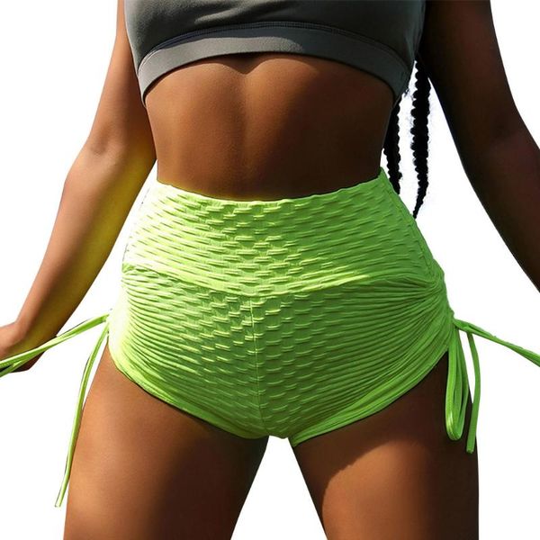 

yoga outfits women casual solid color bandage pleated hip fitness shorts pantalones sports wear for gym, White;red