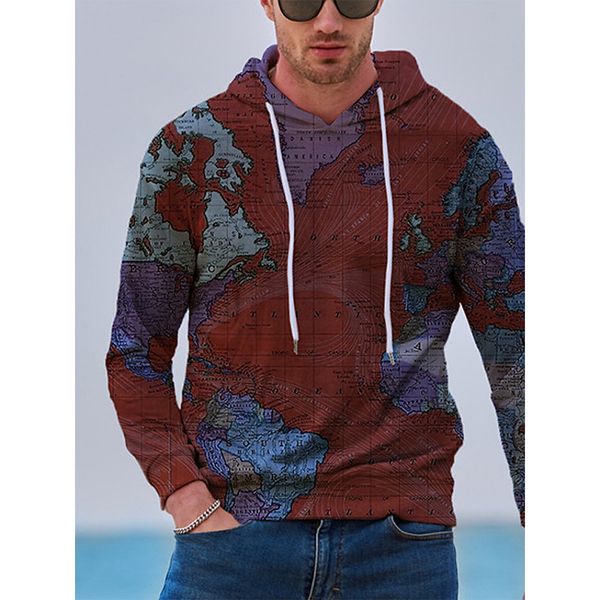 

world map design pattern men s 3d printing hoodie visual impact party punk gothic round neck american sweatshirt hoodie, Black