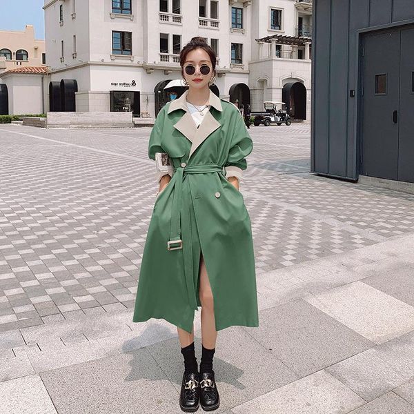 

women's trench coats coat contrasting color long spring autumn windbreaker british style splicing fashion korean ladies cloak female, Tan;black