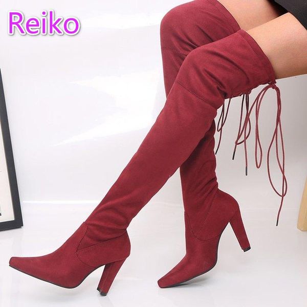 

boots large size 43 children's autumn and winter 2021 over the knee thick with stretch suede women's high, Black