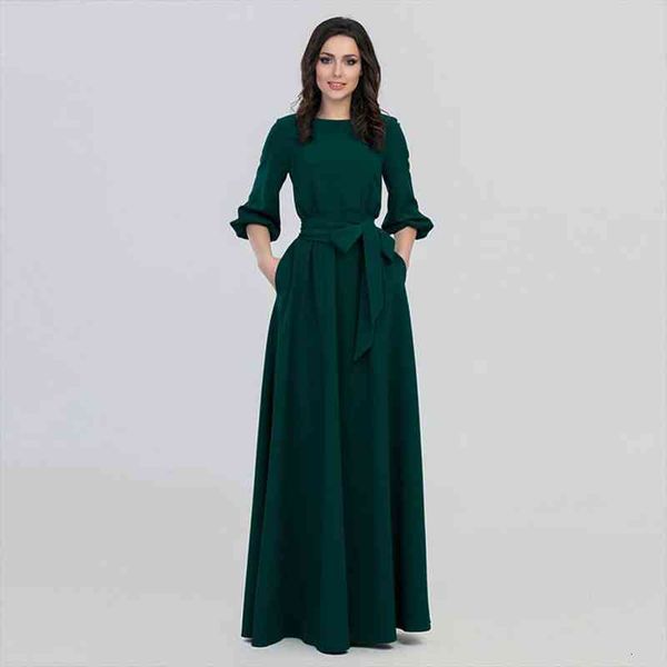 

women party dress lantern long sleeve solid maxi dresses with belt vintage elegant retro dress autumn winter festa vestidos, Black;gray