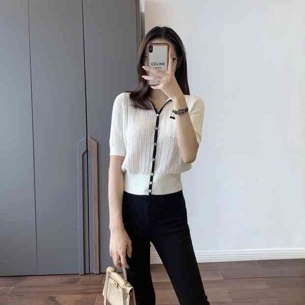 

heavy industry three-dimensional empty elegant small fragrance fixed dyeing silk blended yarn knitted short sleeve xia ch21418, White;black