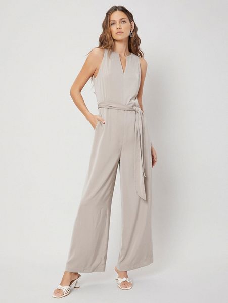 

motf premium sleeveless belted jumpsuit z3o4#, White