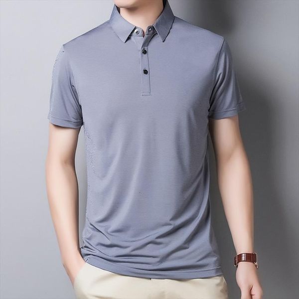 

summer short sleeve shirt fashion men polo solid color thin slim lapel cool casual male brand clothes, White;black
