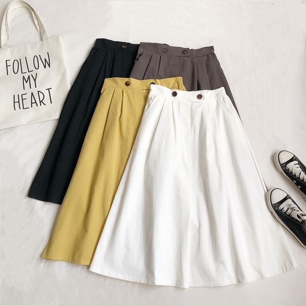 

women's pants & capris spring summer high-waisted cotton a-line semi-elastic skrit for womens waistband casual button pocket casua, Black;white