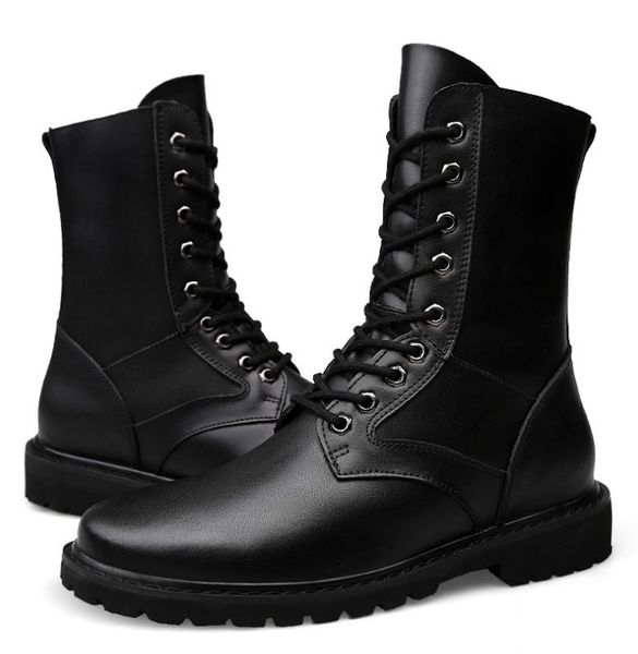 Hohe Plateau-Herren-Stiefeletten aus echtem Leder, klobige Martins-Stiefel für Herren, Punk-Motorrad-Paarschuhe