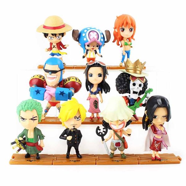 

10pcs/set 7-10cm japanese anime model doll op action figure collection luffy nami pvc toy gift for children