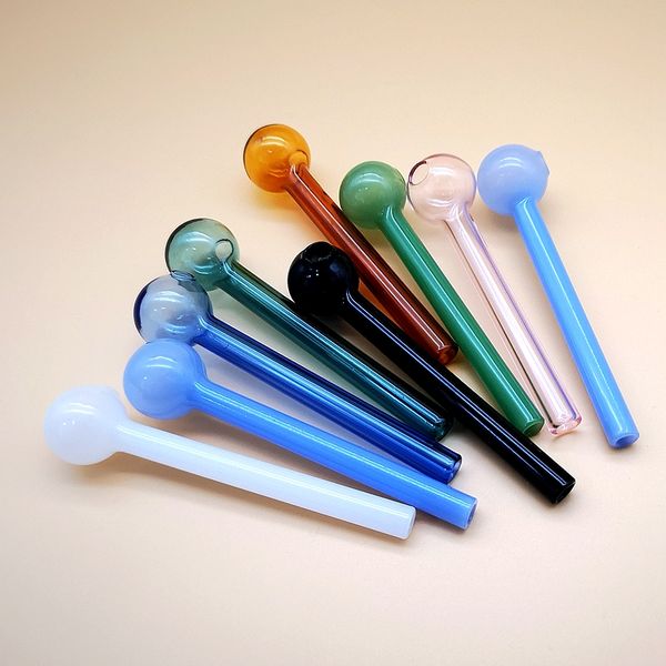 In Stock Pyrex Glass Oil Burner Pipe Mini Spoon Hand Pipes Colorful Small Pyrex Oil Burner Glass Straight Tube Tubi colorati SW37