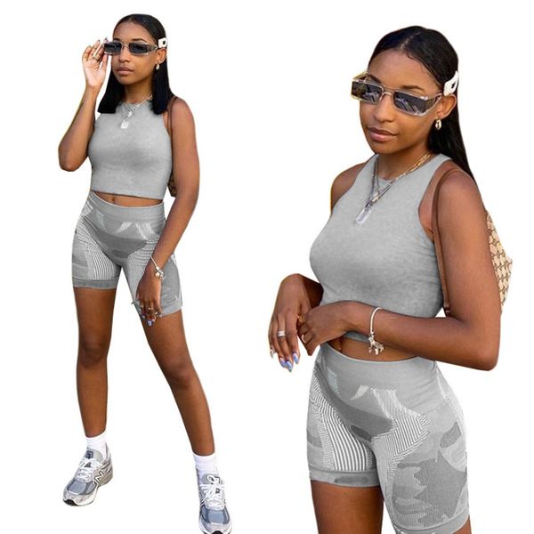

2021 women sport suit summer designers fashion outfits vest crop and shorts tracksuit sports casual gym yoga two piece set h2ubjs, White
